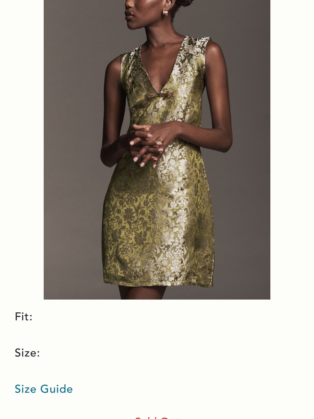 Maeve Olive Green Sleeveless V-Neck Brocade Mini Dress